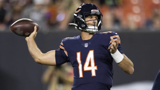 Bears quarterback Nathan Peterman throws a pass in a preseason game vs. the Chiefs.